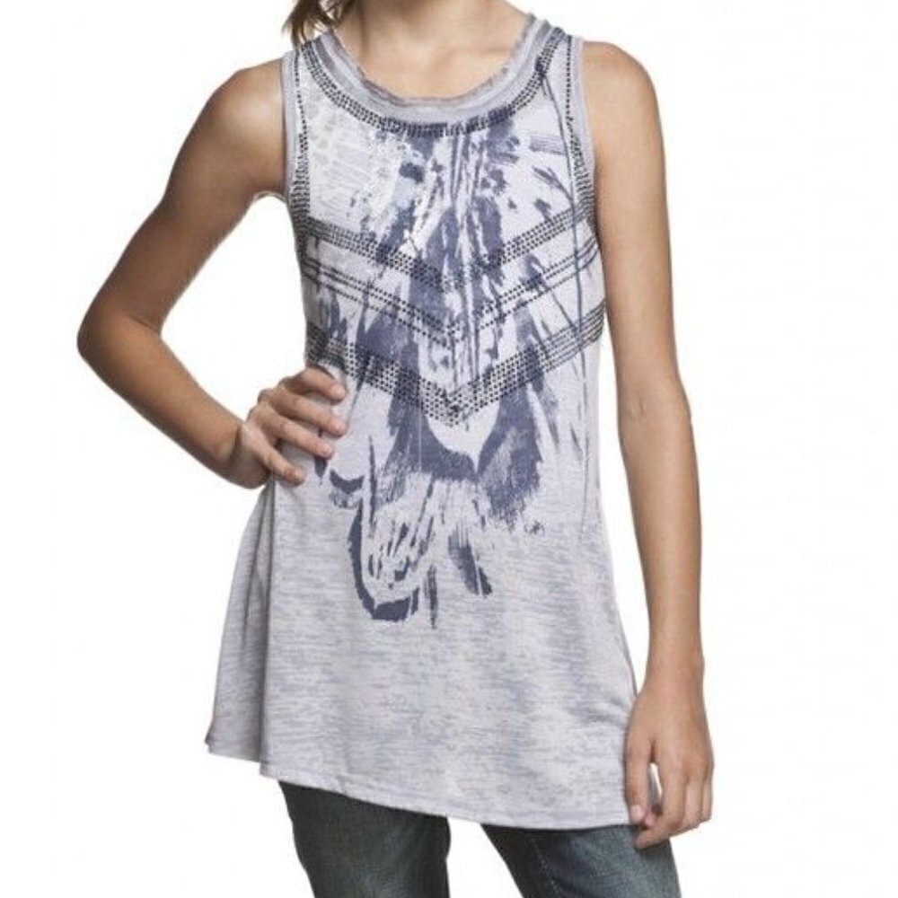 Miss Me Graphic Tank Asymmetric Hem